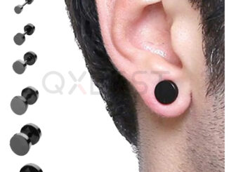 ต่างหู ตุ้มหู จิว ต่างหูผู้ชาย Black Gothic Barbell Earring Fashion Round Plain Men Stud Earring Jewelry - 1 ข้าง