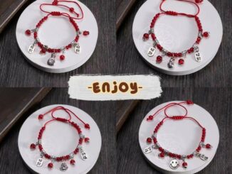 EnJoy  พร้อมส่ง (Bangle) กำไลข้อเท้าลูกปัดสีแดง ร้อยเชือกแดง ดีเทลร้อยรูปสัตว์โชคดี