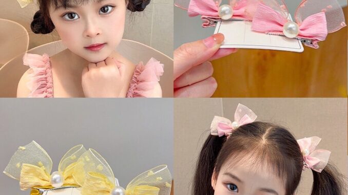 กิ๊ฟติดผม สีหวาน โบว์มุก น่ารัก แพ็ก 2 ชิ้น  #K04