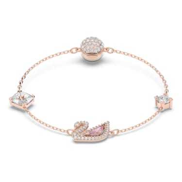 Swarovski สร้อยข้อมือ Dazzling Swan ตัวปิดแบบแม่เหล็ก หงส์ ชมพู เคลือบโทนสีโรสโกลด์ ของแท้ 100%