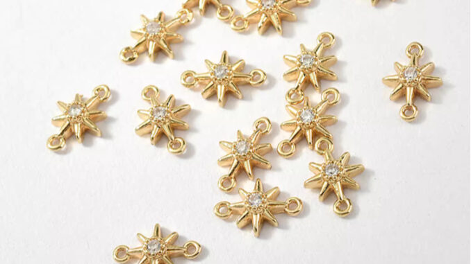 จี้สร้อยคอ สร้อยข้อมือ ต่างหู ชุบทองแดง 14k รูปดาวคู่ ประดับเพทาย diy