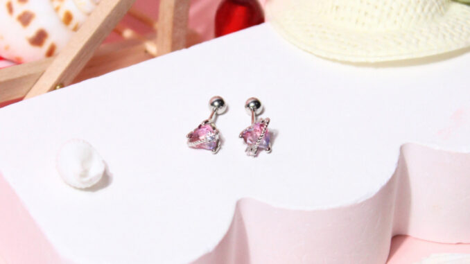 earika.earrings - pinkish ruby planet heart piercing จิวเม็ดกลมหัวใจสีชมพูบานเย็น เงินแท้ เหมาะสำหรับคนแพ้ง่าย