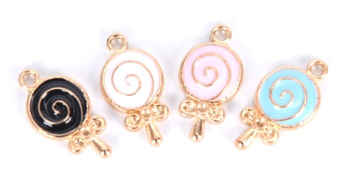 Luckybabys> 10 ชิ้น / ล็อต เคลือบโลหะผสม อมยิ้ม ลูกอม Ch โลหะ จี้ DIY เครื่องประดับ ค้นพบ ใหม่