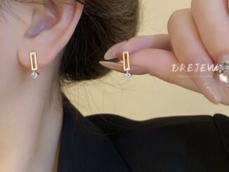 DREJEW ต่างหูเข็มเงิน 925 ประดับเพทาย ทรงสี่เหลี่ยมผืนผ้า ขนาดเล็ก เรียบง่าย สร้างสรรค์