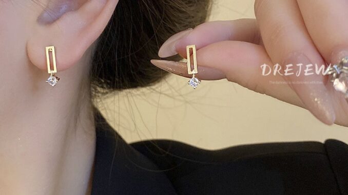 DREJEW ต่างหูเข็มเงิน 925 ประดับเพทาย ทรงสี่เหลี่ยมผืนผ้า ขนาดเล็ก เรียบง่าย สร้างสรรค์