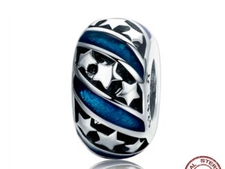 BAMOER Spacer Beads fit Women Bracelet Bangles DIY Genuine 925 Sterling Silver Sparkling Star Blue Enamel SCC636