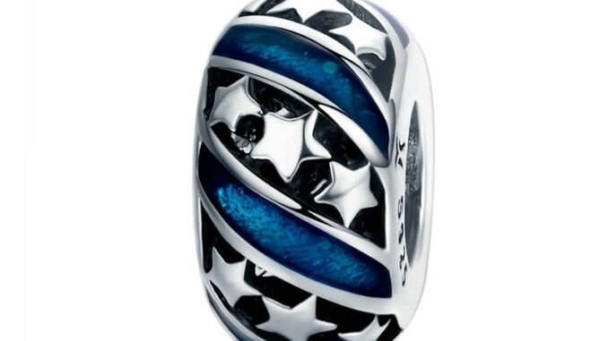 BAMOER Spacer Beads fit Women Bracelet Bangles DIY Genuine 925 Sterling Silver Sparkling Star Blue Enamel SCC636