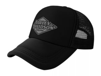 หมวกแก็ป หมวกเบสบอล หน้าบุฟองน้ำ หลังตาข่าย สกรีน Harley-Davidson Motor  ด้วย Flex pu  ขอบเรียบ สวย คมชัด