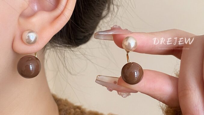 DREJEW ต่างหูเข็มเงิน 925 ประดับมุก ทรงกลม สไตล์เรโทร ใช้แล้วไม่แพ้