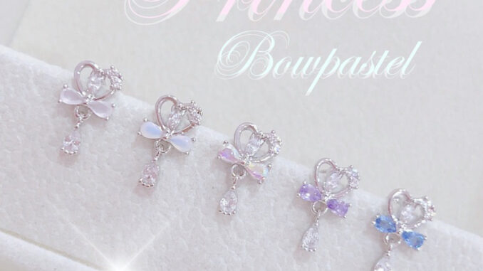 พร้อมส่ง    Bow pastel (2B) ต่างหูเงินแท้92.5%      ไม่ใช่หลักสิบ !  เจ้าหญิง ต่างหู ต่างหูหัวใจ เพชร จิวต่างหู