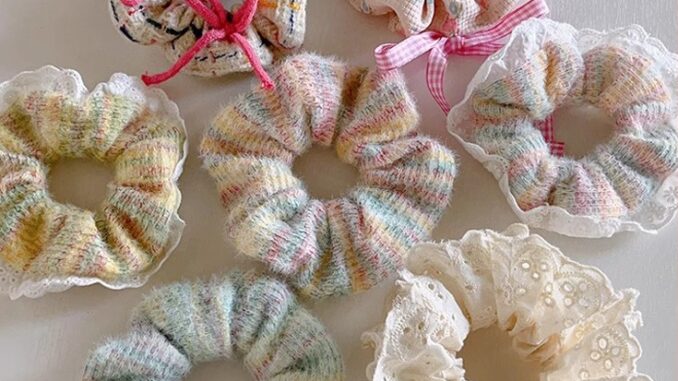 ยางรัดผม ผ้าวูล แต่งลูกไม้ ขนาดใหญ่ สีสันสดใส สําหรับเด็กผู้หญิง
