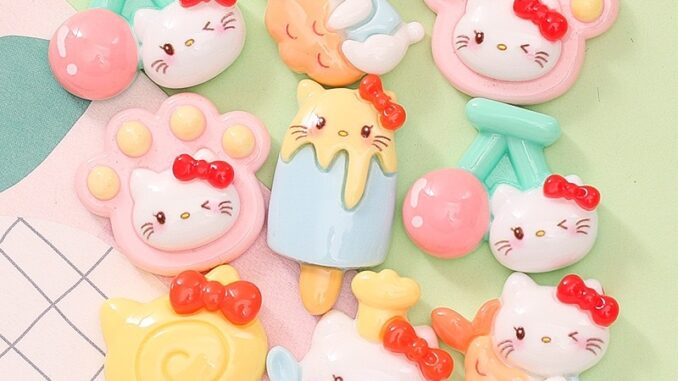 ชุดเครื่องประดับเรซิ่น รูปการ์ตูนแมว Hello Kitty น่ารัก สําหรับตกแต่งสมุดภาพ จํานวน 10 ชิ้น