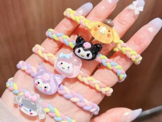 SANRIO ใหม่ ยางรัดผม ผ้าถัก ยืดหยุ่นสูง ลายการ์ตูน Kuromi น่ารัก หลากสี ทนทาน สําหรับนักเรียน