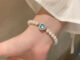 [highbuying] สร้อยข้อมือโซ่ ประดับมุกเทียม คริสตัล สีฟ้า สไตล์เรโทร