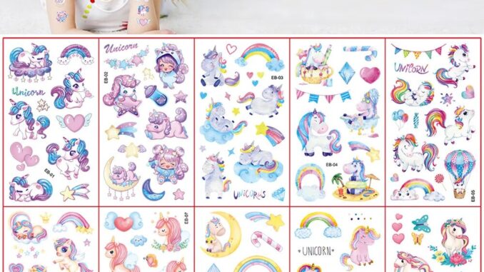 สติกเกอร์รอยสักชั่วคราว ลายยูนิคอร์น เจ้าหญิง สําหรับเด็ก 10 ชิ้น ต่อชุด