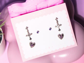earika.earrings -  irish soul cross set เซ็ตต่างหูแป้นทับธีมหัวใจสีม่วง ก้านเงินแท้ เหมาะสำหรับคนแพ้ง่าย