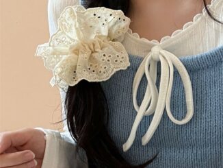 ยางรัดผม แบบสองชั้น สีขาวหวาน ลดอายุ ขนาดใหญ่ เครื่องประดับผมแฟชั่น