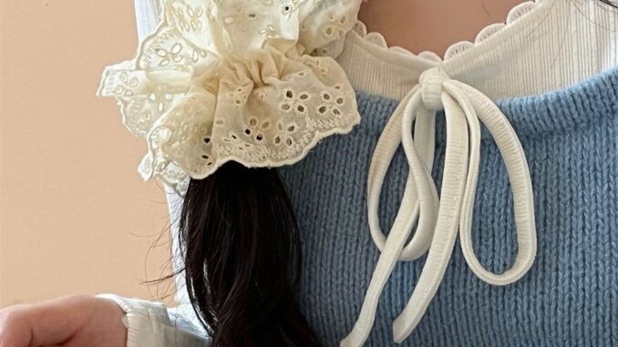 ยางรัดผม แบบสองชั้น สีขาวหวาน ลดอายุ ขนาดใหญ่ เครื่องประดับผมแฟชั่น