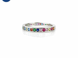 3AC-CZ02 แหวนเงินแท้925 ฝังพลอยนพเก้าแฟนซี CUBIC ZIRCONIA(CZ) AAA 1.5mm ชุบเคลือบ White Gold คุณภาพส่งออก