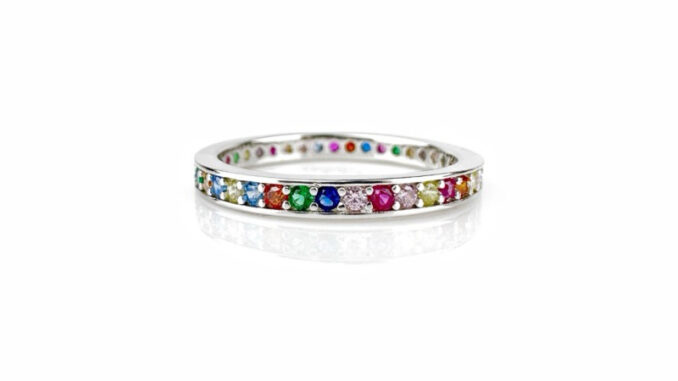 3AC-CZ02 แหวนเงินแท้925 ฝังพลอยนพเก้าแฟนซี CUBIC ZIRCONIA(CZ) AAA 1.5mm ชุบเคลือบ White Gold คุณภาพส่งออก