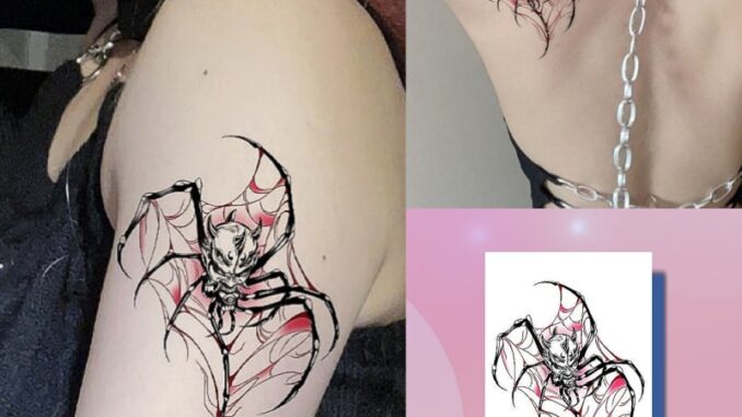 สติกเกอร์รอยสักชั่วคราว ลายแมงมุม สีชมพู กันน้ํา ติดทนนาน 7 วัน