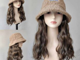 New หมวกวิกผมสั้นสีกากี ผมหยิก สีน้ำตาลเย็น 30cm ขนดก น่ารักมาก แบบเย็บติดหมวก ถอดไม่ได้