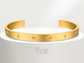 Vnox สร้อยข้อมือ กําไลข้อมือ สเตนเลส ทอง 18K ประดับเพทาย รูปดาว หรูหรา คลาสสิก เครื่องประดับ สําหรับผู้หญิง