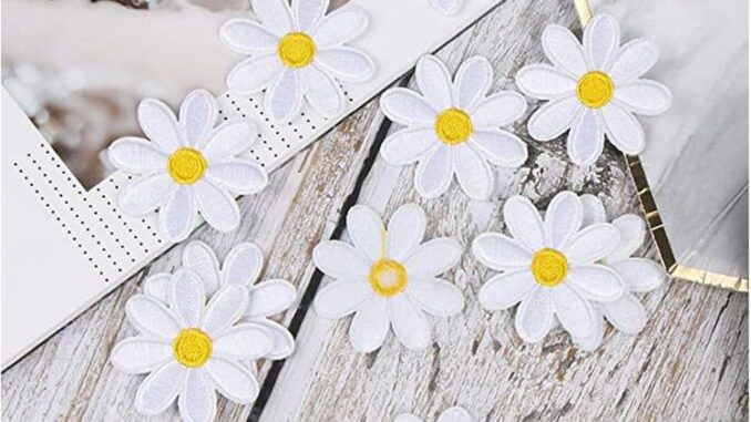 แผ่นแพทช์ ปักลายดอกไม้ สีขาว DIY สําหรับตกแต่งเสื้อผ้า 10 ชิ้น