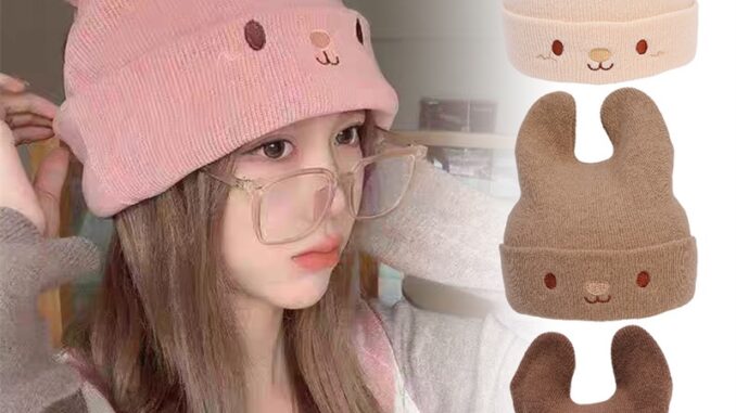 หมวกกันหนาวน่ารัก / ผู้หญิงการ์ตูนแมวหูหมวก / หมวกถักฤดูหนาวสำหรับผู้ใหญ่ /