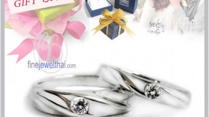 Finejewelthai แหวนคู่ เงินแท้ ฝังเพชรแท้ พร้อมใบรับรอง Diamond Silver Ring - Diamond_Gift_Set17