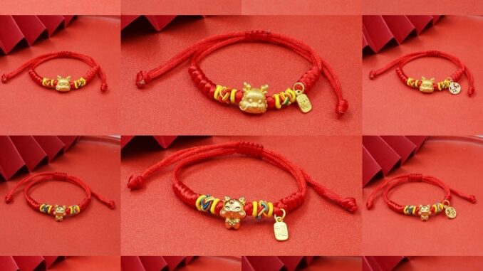 สร้อยข้อมือ เชือกถัก ชุบทอง 18k จี้การ์ตูนมังกรนําโชค แฮนด์เมด สีแดง เครื่องประดับแฟชั่น สําหรับของขวัญปีใหม่ เด็กแรกเกิด ผู้หญิง