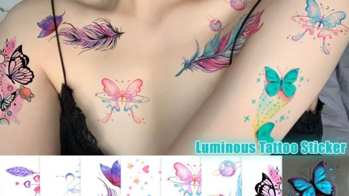 สติกเกอร์รอยสักชั่วคราว ลายขนนก ผีเสื้อเรืองแสง กันน้ํา สีฟ้า สําหรับตกแต่งร่างกาย สติกเกอร์รอยสักชั่วคราว ลายขนนก ผีเสื้อเรืองแสง กันน้ํา สีฟ้า สําหรับตกแต่งร่างกาย