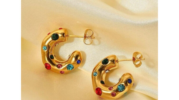 Cubic Zirconia Decor Cuff Hoop Earrings