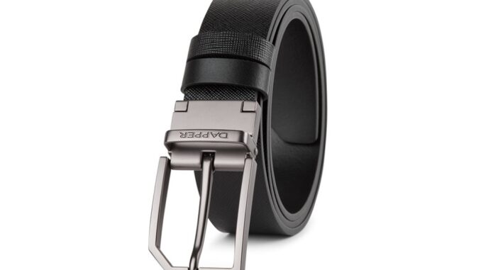 DAPPER เข็มขัดหนังแท้ Snip Corner Rectangle Pin Buckle Belt แบบใส่ได้ 2 ด้าน สีดำ (BBCB1/1286PN)