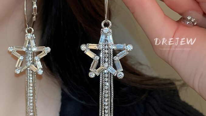 DREJEW ต่างหูเข็มเงิน 925 จี้รูปดาว ประดับเพชร พู่โซ่ยาว สไตล์เกาหลี ไฮเอนด์