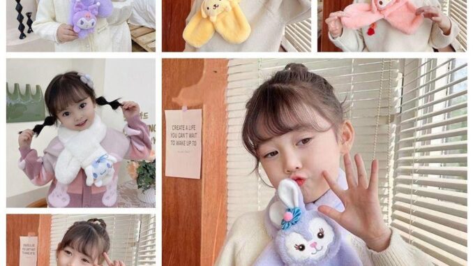 Oceanmap ผ้าพันคอ ผ้ากํามะหยี่ขนนิ่ม ลายการ์ตูน Cinnamoroll น่ารัก ให้ความอบอุ่น สําหรับเด็กผู้หญิง