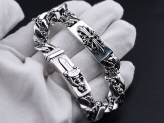 Chrome HEARTS สร้อยข้อมือเงินสเตอร์ลิง 925 แบบหนา ลายดอกไม้ สไตล์พังก์ ฮิปฮอป สตรีท เครื่องประดับ
