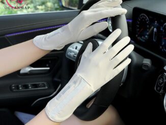 Oceanmap ถุงมือขับรถ ผู้หญิง ถุงมือป้องกันแสงแดด ตัวอักษรยาว ผ้าเรยอน โชว์ ถุงมือสองนิ้ว กันลื่น ถุงมือกันรังสียูวี หน้าจอสัมผัส