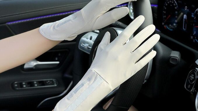 Oceanmap ถุงมือขับรถ ผู้หญิง ถุงมือป้องกันแสงแดด ตัวอักษรยาว ผ้าเรยอน โชว์ ถุงมือสองนิ้ว กันลื่น ถุงมือกันรังสียูวี หน้าจอสัมผัส