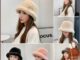Bubble หมวกบักเก็ต ผ้ากํามะหยี่ขนนิ่ม แบบหนา สีพื้น สไตล์ชาวประมง แฟชั่นฤดูใบไม้ร่วง ฤดูหนาว สําหรับผู้หญิง