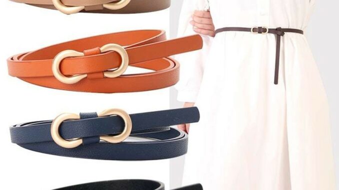 Lovito เข็มขัดหนัง เส้นเล็ก หัวเข็มขัดรูป 8 สำหรับผู้หญิง LFA11538