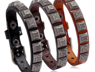 เครื่องประดับ สร้อยข้อมือ หนัง ติดกระดุม สไตล์พังก์ร็อค ฮิปฮอป วินเทจ แฟชั่นสําหรับผู้ชาย