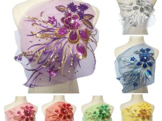 เย็บปักถักร้อยเลื่อมขนนกยูง Applique Rhinestone ดอกไม้ปกแพทช์ชุดแต่งงานงานฝีมือ DIY