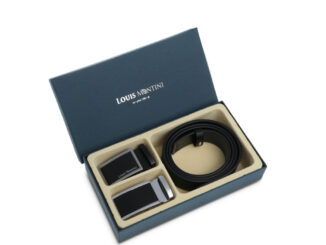 Louis Montini Boxset เข็มขัดหนังแท้ หัวออโต้เมติก 2 หัว ชุดกิ๊ฟเซ็ท Gift Set 2 Buckles Belt LM-BGS