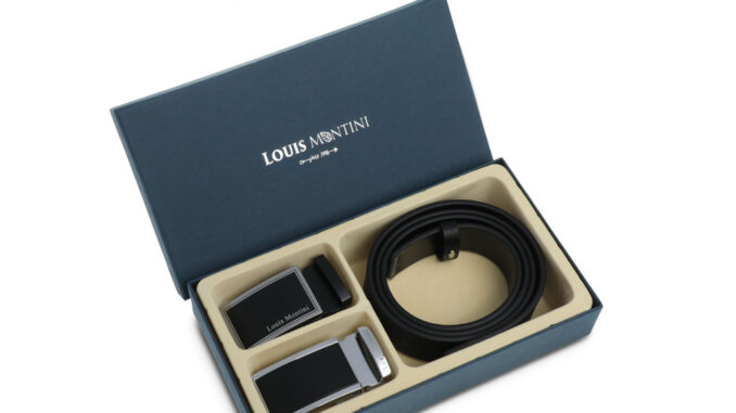 Louis Montini Boxset เข็มขัดหนังแท้ หัวออโต้เมติก 2 หัว ชุดกิ๊ฟเซ็ท Gift Set 2 Buckles Belt LM-BGS