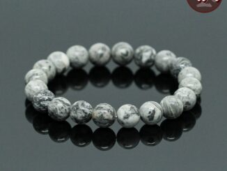 หินซิลเวอร์เลช อาเกต Silver Lace Agate ขนาด 10 มิล หินแท้ 100% หินสามัคคี เม็กซิกันอาเกต หินสีเทา