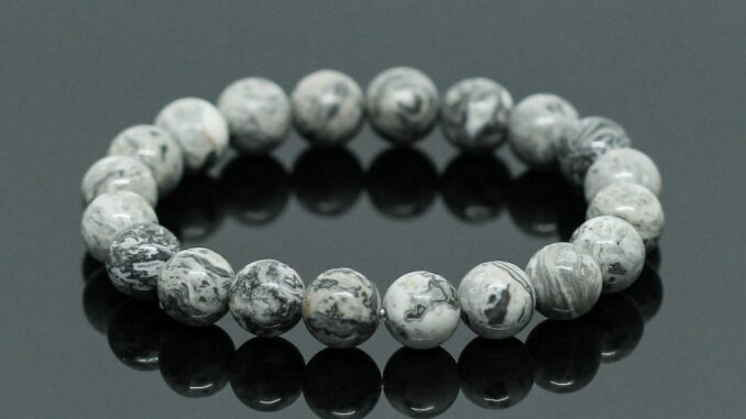 หินซิลเวอร์เลช อาเกต Silver Lace Agate ขนาด 10 มิล หินแท้ 100% หินสามัคคี เม็กซิกันอาเกต หินสีเทา