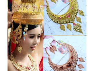 Vintage jewelry ชุดไทยชุดแต่งงานแบบดั้งเดิมต่างหูคลิปสร้อยคอเพชรเงินผงทองThai necklace ศิลปะ วาดเขียน