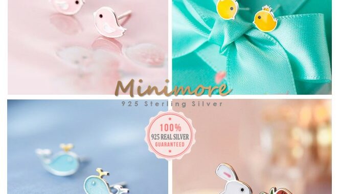 [SE302] ต่างหูเงินแท้ 92.5%  Sweet Animals   ต่างหูสไตน์มินิมอล แนวญี่ปุ่น 925 silver minimore