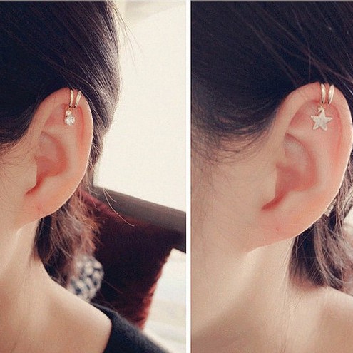1 ชิ้น(1pcs) คลิปหู Ear Clip Cuff Pearl Star No Piercing Earring Women DDE51